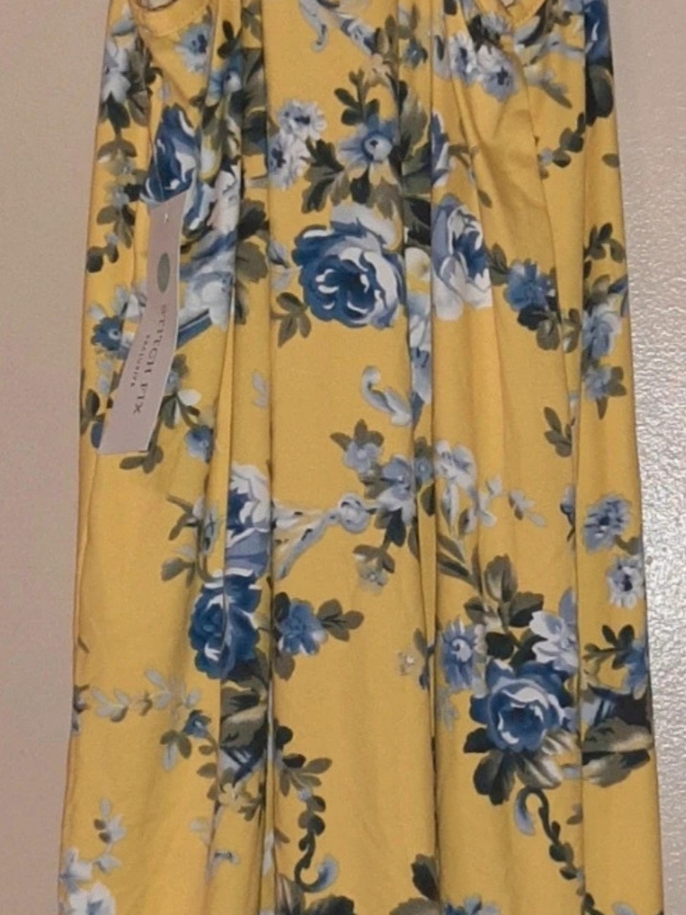 NWT French Grey Brushed Knit Yellow Maxi Dress with Blue Floral Print S - Picture 4 of 7